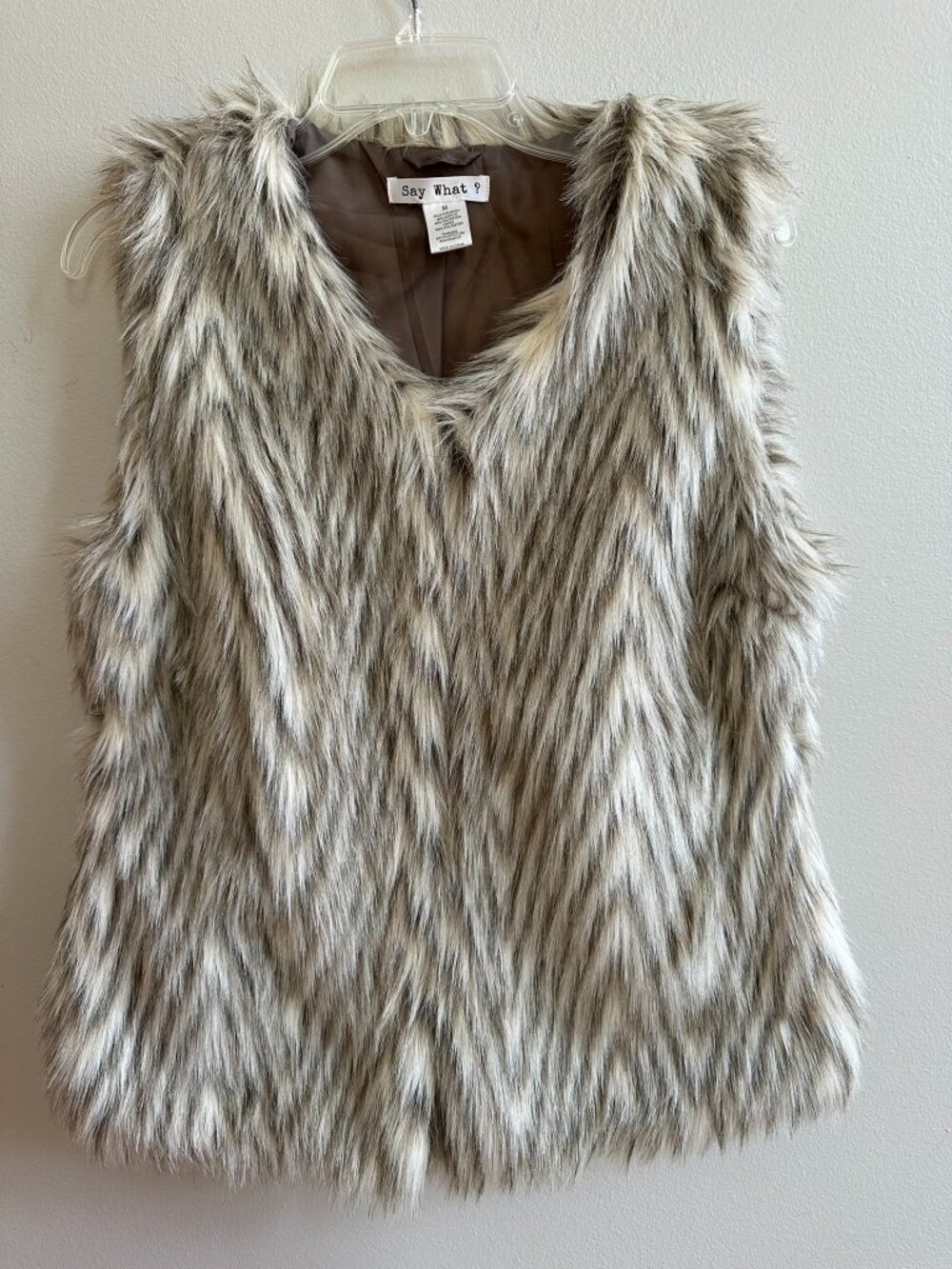Women's Medium Faux Fur Vest Cream Gray Tan - Like New by Say What?
